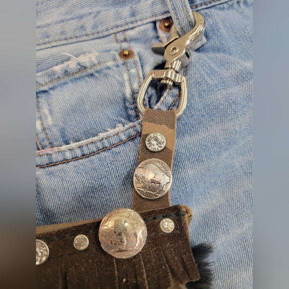 Southwest Native Fringed Leather Clip Pouch Mini Bag Handmade - Picture 8 of 9